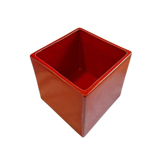 Crate & Barrel Red Square Ceramic Planter Utensil Holder Vase - Picture 3 of 5